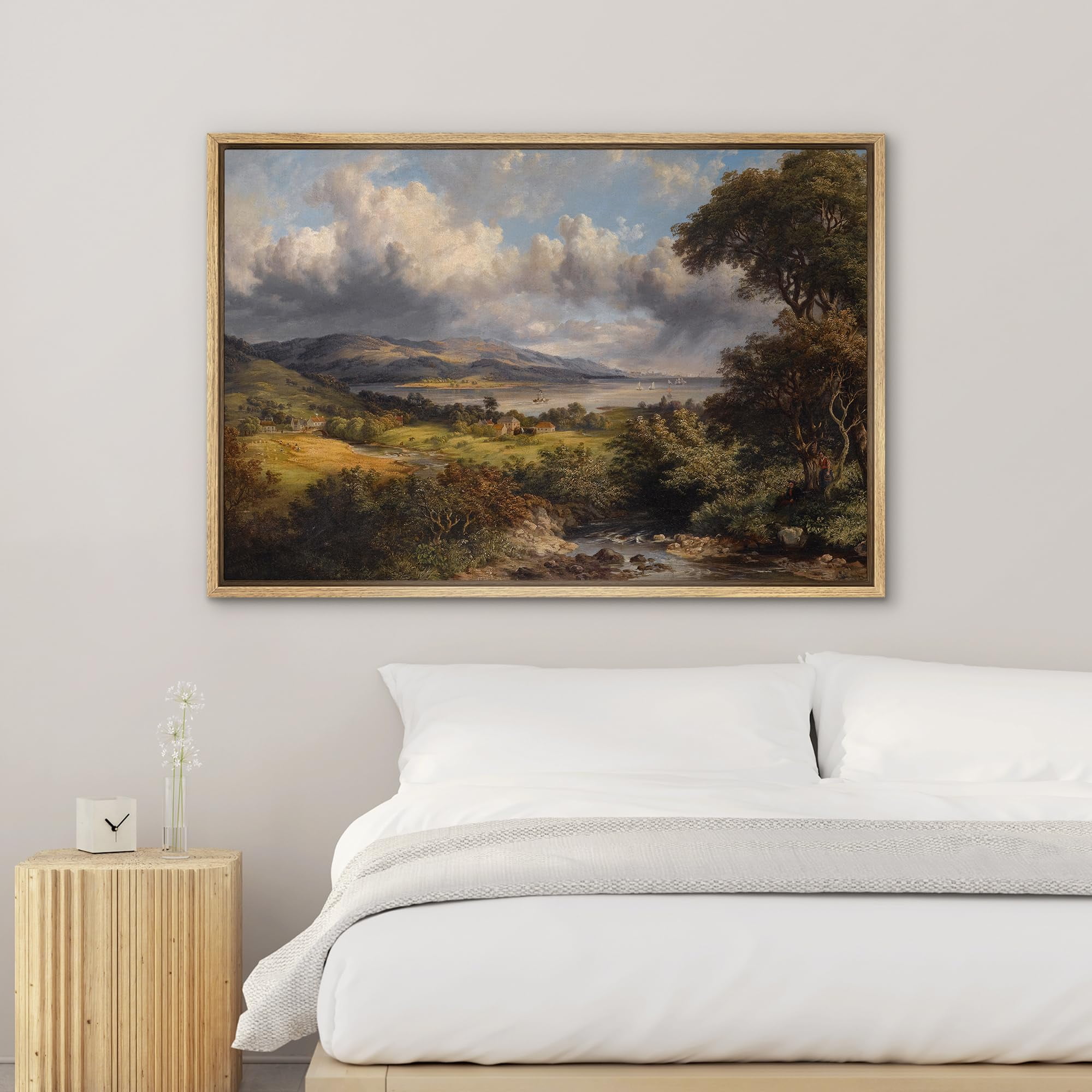 PixonSign Framed Wall Art Clouds Over Retro Countryside Nature ...