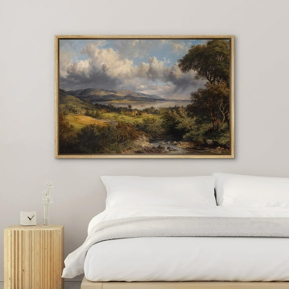 PixonSign Framed Wall Art Clouds Over Retro Countryside Nature Botanical Rustic Landscape Artwork Farmhouse Oil Paintings Modern Scenery Canvas Prints Colorful for Rooms - 24"x36" Natural