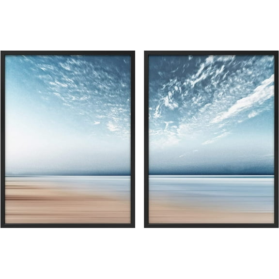 PixonSign Framed Wall Art Collage Print Gallery Set Beach Below Jetstream Clouds Nature Ocean Photography Realism Landscape Relax/Calm Multicolor for Living Room, Bedroom, Office - 12"x16"x2 BLACK