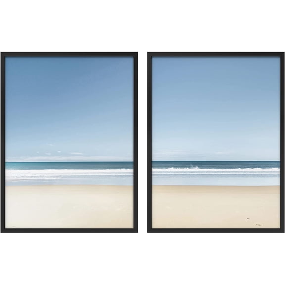 PixonSign Framed Wall Art Collage Print Gallery Set Beach & Sea Waves Nature Ocean Photography Realism Modern Landscape Relax/Calm Multicolor Ultra for Living Room, Bedroom, Office - 12"x16"x2 BLACK