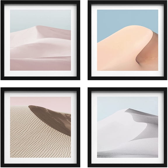 PixonSign Framed Wall Art Collage Print Gallery Set Colorful Sand Dune Collage Landscape Desert Digital Art Modern Relax/Calm Cool Tropical Pastel for Living Room, Bedroom, Office - 12"x12"x4 BLACK