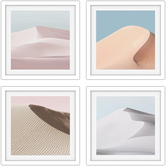 PixonSign Framed Wall Art Collage Print Gallery Set Colorful Sand Dune Collage Landscape Desert Digital Art Modern Relax/Calm Cool Tropical Pastel for Living Room, Bedroom, Office - 12"x12"x4 WHITE