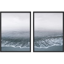 PixonSign Framed Wall Art Collage Print Gallery Set Large Waves and Fog Over Beach Nature Ocean Photography Realism Modern Landscape Relax/Calm Blue for Living Room, Bedroom, Office - 12"x16"x2 BLACK