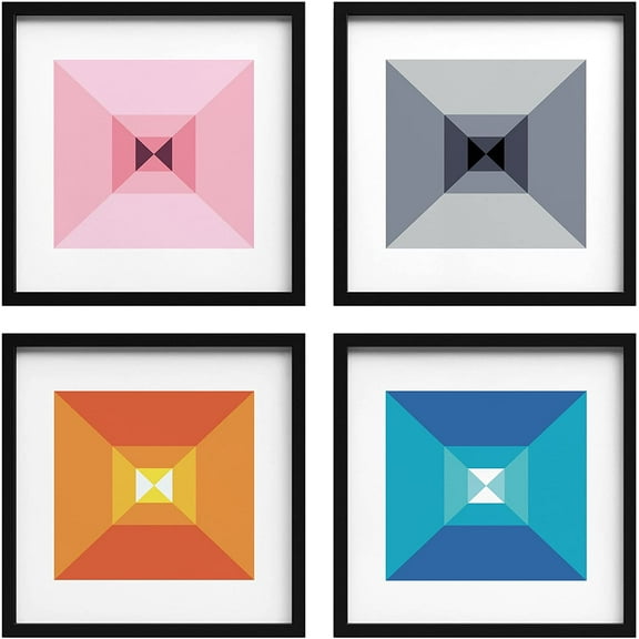PixonSign Framed Wall Art Collage Print Gallery Set Multicolor Vibrant Tranquil Square Optical Illusions Abstract Square Minimalism Modern Relax for Living Room, Bedroom, Office - 12"x12"x4 BLACK
