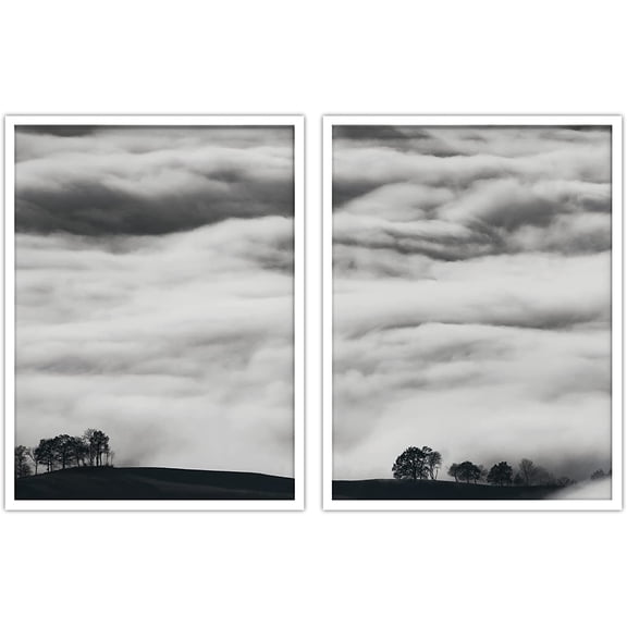 PixonSign Framed Wall Art Collage Print Gallery Set Tree Silhouettes & Clouds Nature Wilderness Photography Realism Rustic Landscape Black and White for Living Room, Bedroom, Office - 12"x16"x2 WHITE