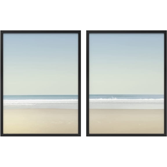 PixonSign Framed Wall Art Collage Print Gallery Set Yellow Tinted Color Blocked Beach Nature Ocean Photography Realism Modern Landscape Multicolor for Living Room, Bedroom, Office - 12"x16"x2 BLACK