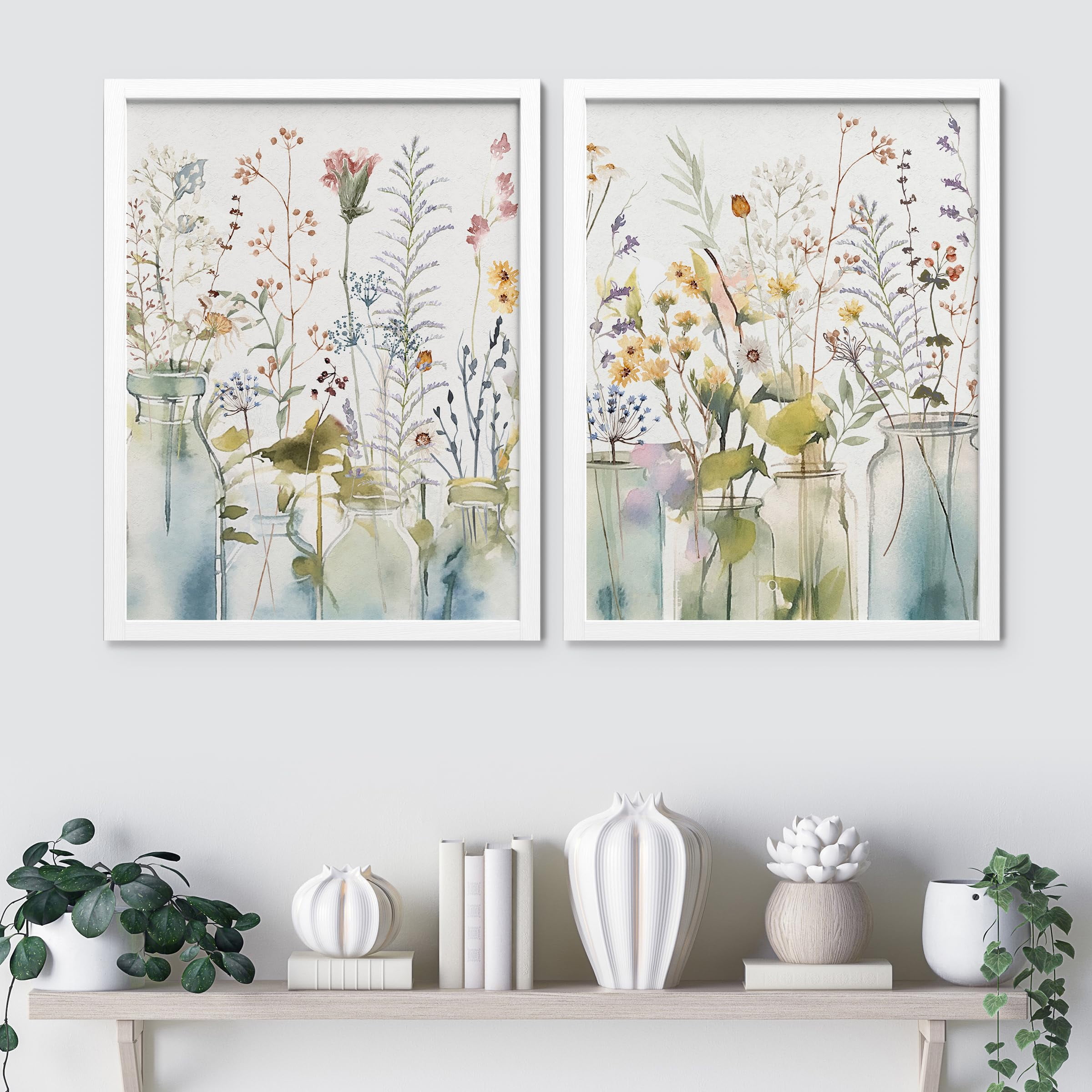 PixonSign Framed Wall Art Colorful Wildflowers In Vases Posters, Set of ...
