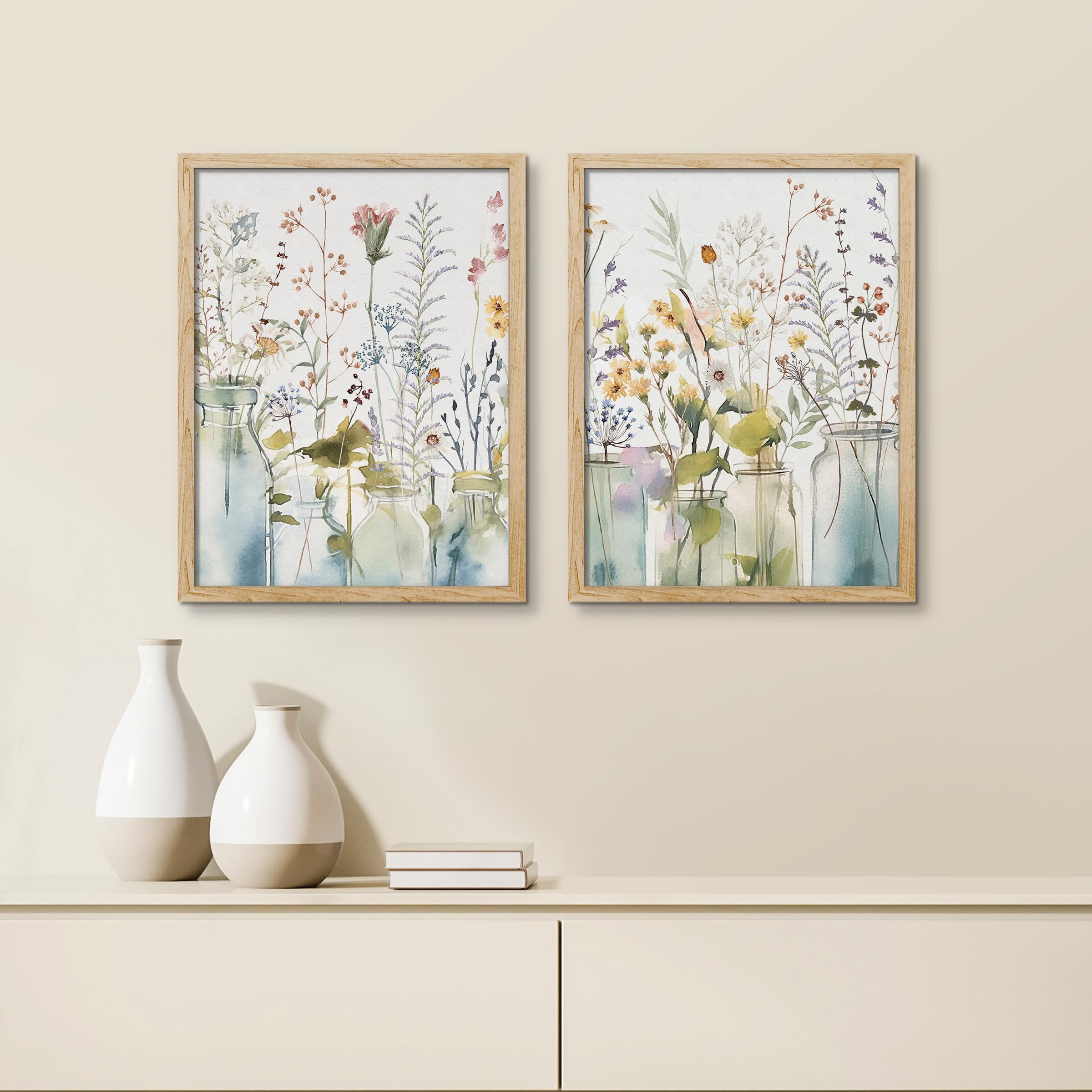 PixonSign Framed Wall Art Colorful Wildflowers In Vases Posters, Set of ...