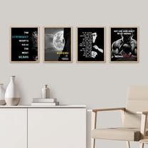 PixonSign Framed Wall Art, Cooler Moon Boxing Inspirational Posters, Set of 4 Boy's Bedroom Illustration Wall Decor Prints, Medorn Contemporary Wall Décor for Sport Stadium - 8"x10" Natural