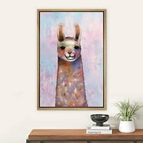PixonSign Framed Wall Art Cute Pink Watercolor Pastel Farm Llama Nature Animals Portrait Artwork Cartoon Oil Paintings Modern Canvas Prints Colorful Fine Art for Rooms - 24"x36" Natural