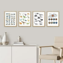PixonSign Framed Wall Art, Dinosaur Planet Solar System Chart Posters, Adhesive Canvas Prints, Set of 4 Boy's Bedroom Illustration Wall Decor, Contemporary Décor for Living Room - 8"x10" Natural