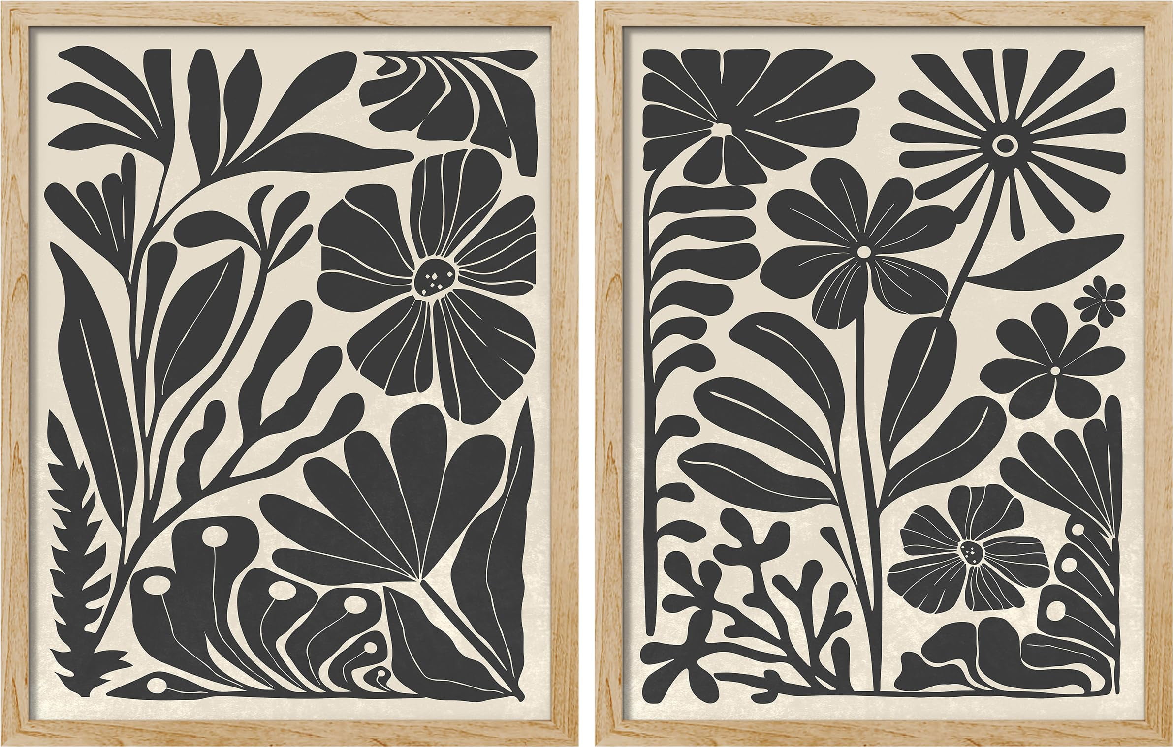 PixonSign Framed Wall Art Duotone Abstract Floral Posters, Set of 2 ...