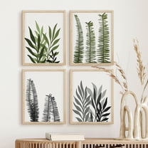 PixonSign Framed Wall Art Duotone Green Black Leaves, Set of 4 Leaf Collage Wall Decor Arts, Nature Botanical Wall Décor, Adhesive Canvas Poster, Modern Home Artwork - 11"x14" Natural