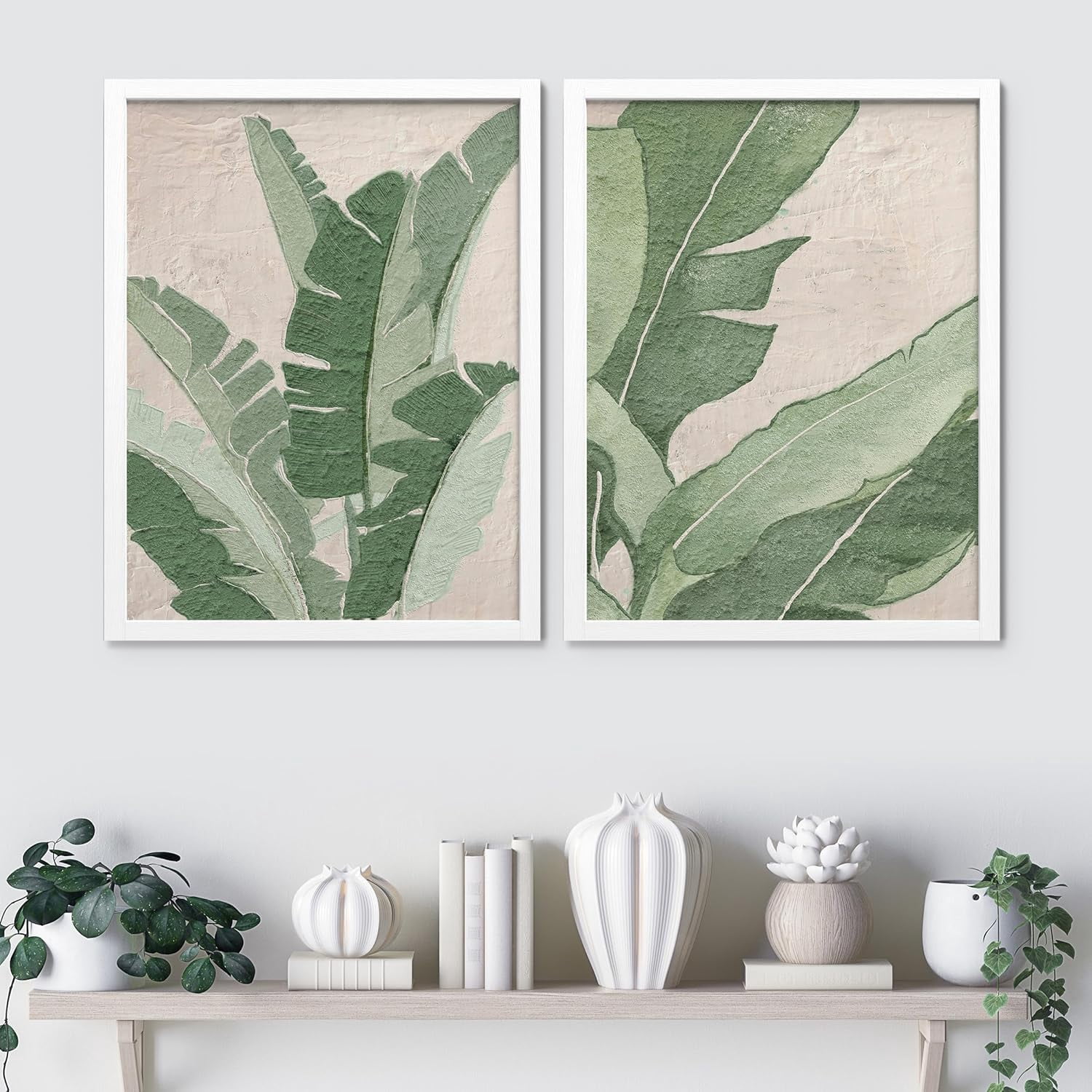 PixonSign Framed Wall Art Emerald Green Pastel Botanical Posters, Set ...