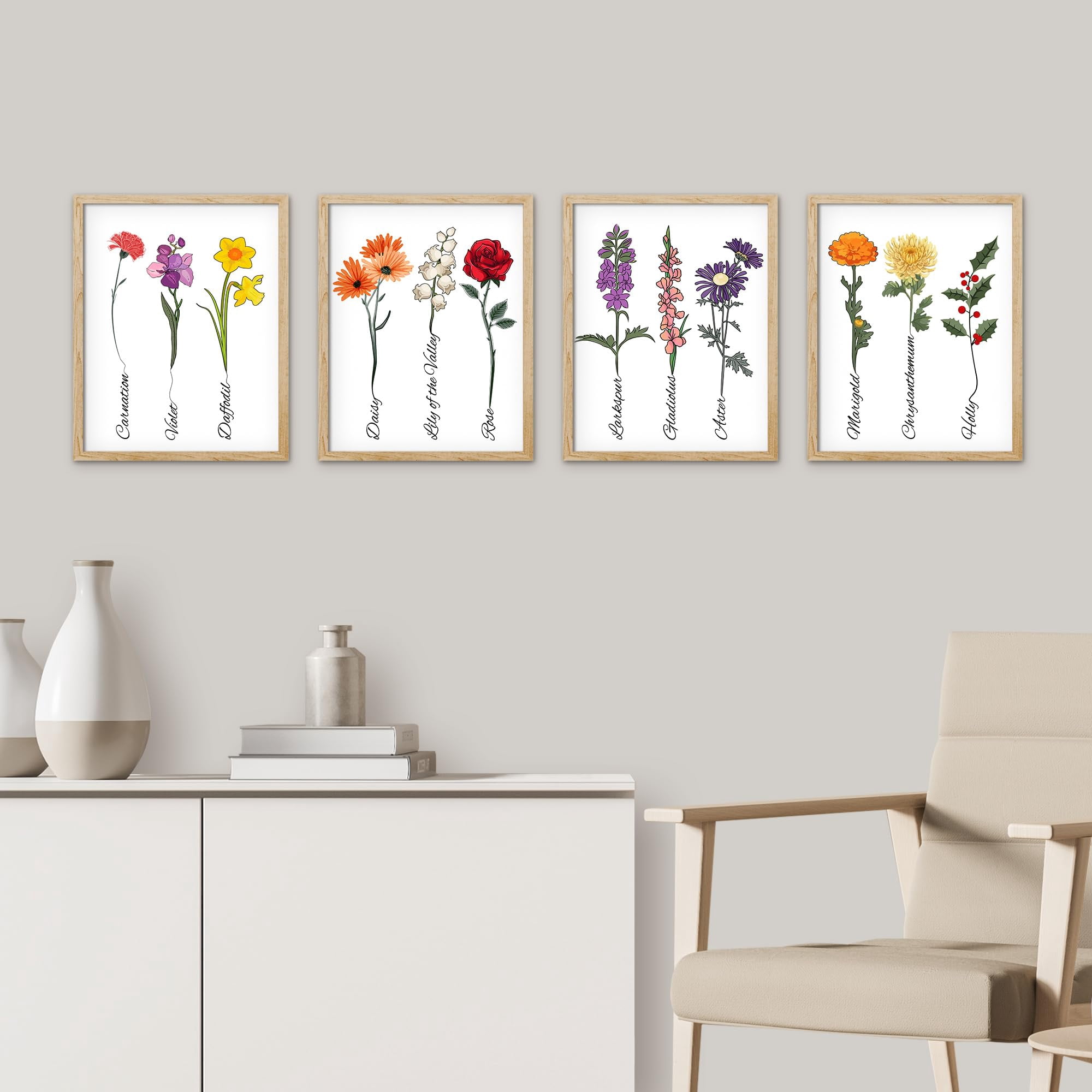 PixonSign Framed Wall Art Floral Botanical Flower Collection with Names ...