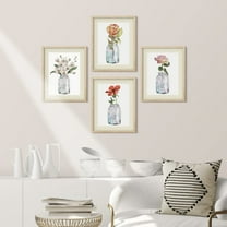 PixonSign Framed Wall Art Flower Variety Glass Vases Prints, Set of 4 Nautical Pastel Watercolor Colorful Floral Wall Décor, Adhesive Canvas Poster, Modern Home Artwork - 11"x14" Natural