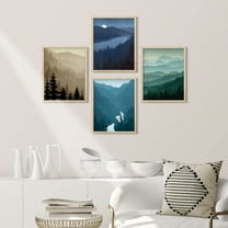 PixonSign Framed Wall Art Forest Mountain Silhouette Landscape Prints, Set of 4 Nature Wall Decor Arts, Landscape Wall Décor, Adhesive Canvas Poster, Modern Home Artwork - 11"x14" Natural