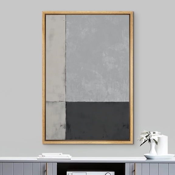 PixonSign Framed Wall Art Geometric Mid-Century Pastel Dark Color Blocks Abstract Paintings Minimalism Modern Art Decorative Boho Canvas Prints Fine Art for Rooms - 24"x36"x3 Natural