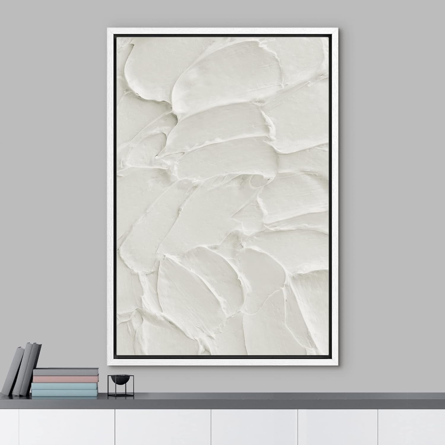 PixonSign Framed Wall Art Geometric White Brush Stroke Waves