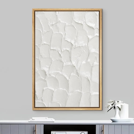 PixonSign Framed Wall Art Geometric White Minimal Paint Stroke Pattern Abstract Shape Paintings Minimalism Modern Art Decor Contemporary Canvas Prints Fine Art for Rooms - 16"x24" Natural