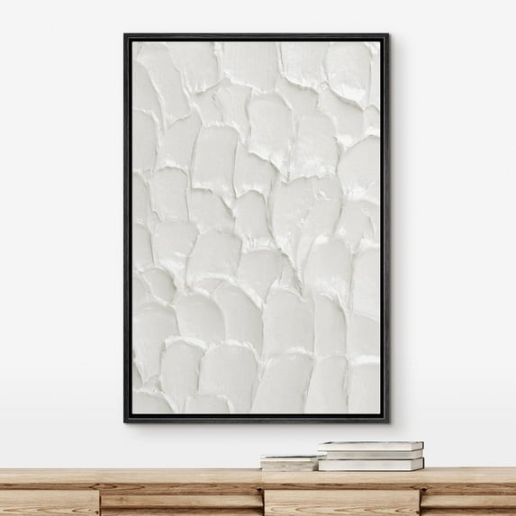 PixonSign Framed Wall Art Geometric White Minimal Paint Stroke Pattern Abstract Shape Paintings Minimalism Modern Art Decor Contemporary Canvas Prints Fine Art for Rooms - 24"x36" Black
