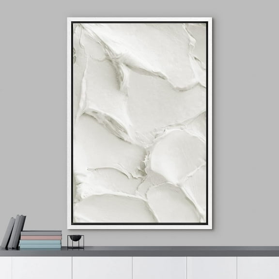 PixonSign Framed Wall Art Geometric White Minimal Paint Stroke Waves Abstract Shape Paintings Minimalism Modern Art Decor Contemporary Canvas Prints Fine Art for Rooms - 16"x24" White