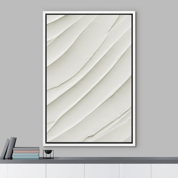 PixonSign Framed Wall Art Geometric White Paint Slash Waves Abstract Shape Paintings Minimalism Modern Art Decoration Contemporary Canvas Prints Fine Art Cool for Rooms - 24"x36" White