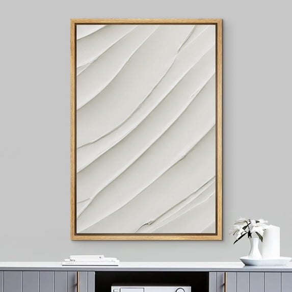 PixonSign Framed Wall Art Geometric White Paint Slash Waves Abstract Shape Paintings Minimalism Modern Art Decoration Contemporary Canvas Prints Fine Art Cool for Rooms - 16"x24" Natural