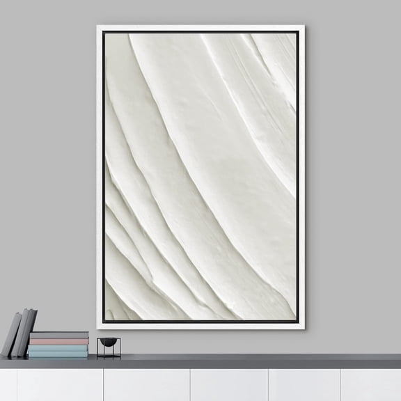 PixonSign Framed Wall Art Geometric White Paint Stroke Wave Pattern Abstract Shape Paintings Minimalism Modern Art Decor Contemporary Canvas Prints Fine Art for Rooms - 16"x24" White