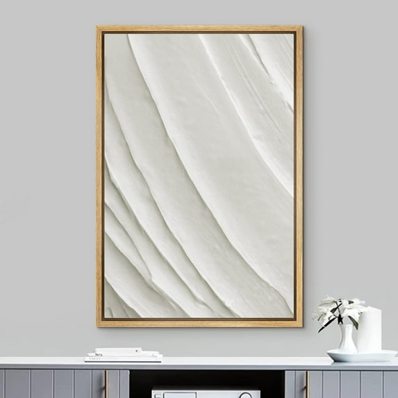PixonSign Framed Wall Art Geometric White Paint Stroke Wave Pattern Abstract Shape Paintings Minimalism Modern Art Decor Contemporary Canvas Prints Fine Art for Rooms - 16"x24" Natural