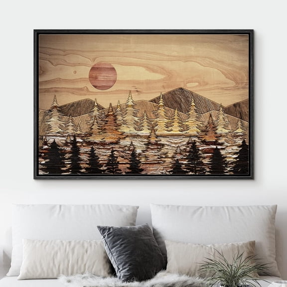 PixonSign Framed Wall Art Geometric Wood Grain Mountain Pine Forest Nature Wilderness Modern Art Country/Farmhouse Rustic Multicolor Canvas Prints Fine Art for Bedroom, Office -