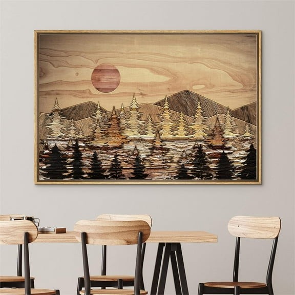 PixonSign Framed Wall Art Geometric Wood Grain Mountain Pine Forest Nature Wilderness Modern Art Country/Farmhouse Rustic Multicolor Canvas Prints Fine Art for Bedroom, Office -