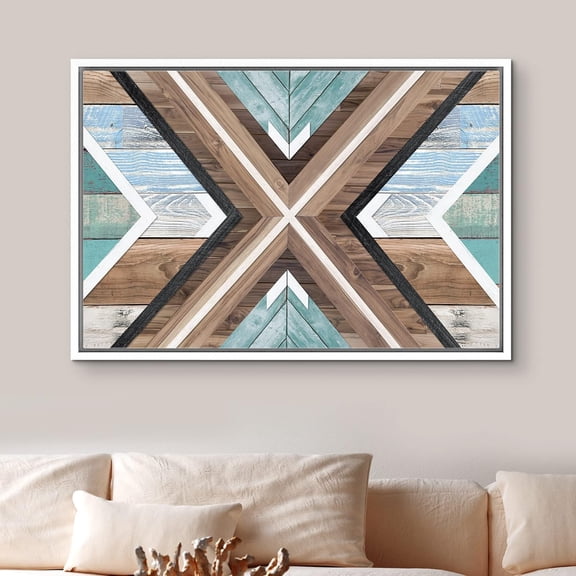 PixonSign Framed Wall Art Geometric Wood Panel Collage Abstract Nature Wilderness Modern Art Country/Farmhouse Rustic Multicolor Canvas Prints Fine Art for Bedroom, Office -