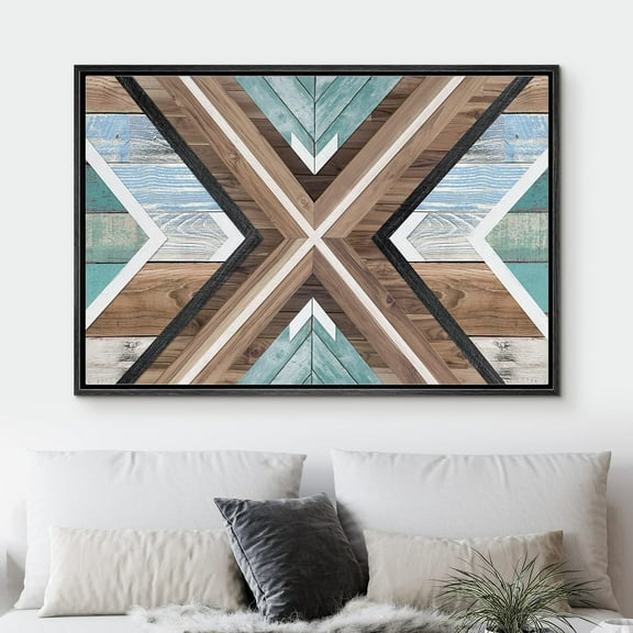 PixonSign Framed Wall Art Geometric Wood Panel Collage Abstract Nature Wilderness Modern Art Country/Farmhouse Rustic Multicolor Canvas Prints Fine Art for Bedroom, Office -