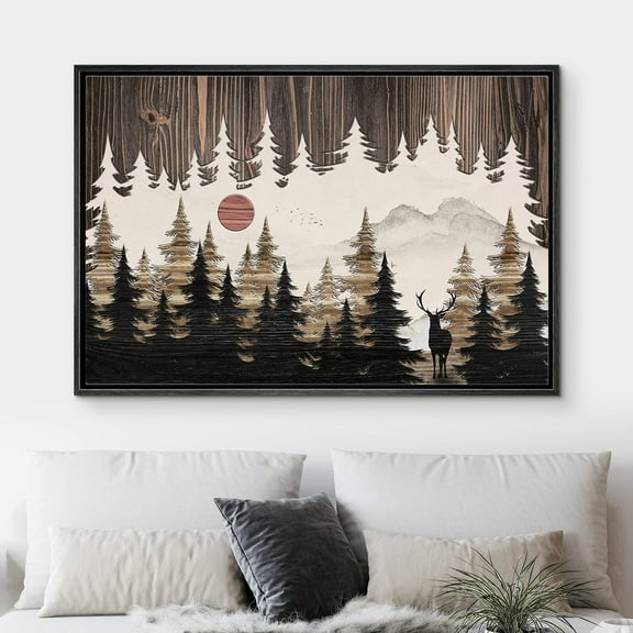 PixonSign Framed Wall Art Geometric Wood Panel Mountain Forest Nature Wilderness Modern Art Country/Farmhouse Rustic Multicolor Canvas Prints Fine Art for Bedroom, Office -