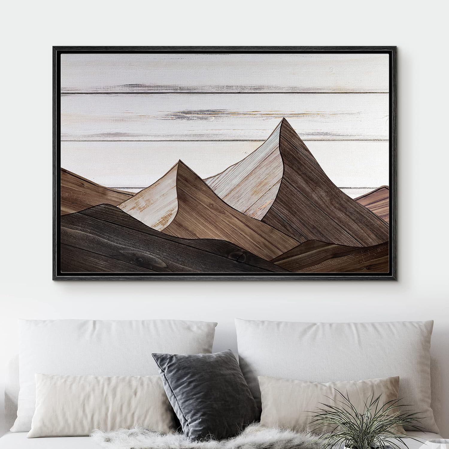PixonSign Framed Wall Art Geometric Wood Panel Mountain
