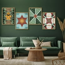 PixonSign Framed Wall Art Gingerbread Man, Reindeer, Santa Claus Posters, Set of 4 Festive Holiday Woodland Illustrations Wall Decor, Adhesive Canvas Prints for Home Decor - 8"x10" Natural