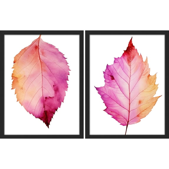 PixonSign Framed Wall Art Gradient Fall Leaves Posters, Set of 2 Nature Wilderness Floral Botanical Modern Illustrations Wall Decor, Adhesive Canvas Prints for Home Decor - 8"x10" Black