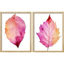 PixonSign Framed Wall Art Gradient Fall Leaves Posters, Set of 2 Nature Wilderness Floral Botanical Modern Illustrations Wall Decor, Adhesive Canvas Prints for Home Decor - 11"x14" Natural