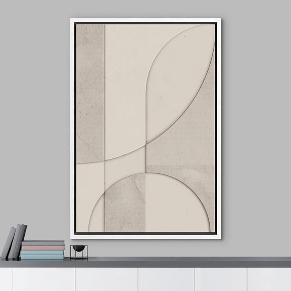 PixonSign Framed Wall Art Gray & White Geometric Mid-Century Collage Abstract Shape Paintings Minimalism Modern Art Decor Contemporary Canvas Prints Fine Art for Rooms - 16"x24" White