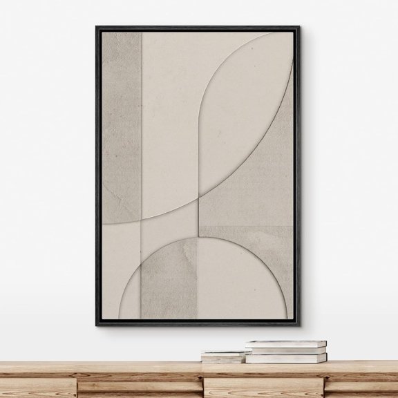 PixonSign Framed Wall Art Gray & White Geometric Mid-Century Collage Abstract Shape Paintings Minimalism Modern Art Decor Contemporary Canvas Prints Fine Art for Rooms - 24"x36" Black
