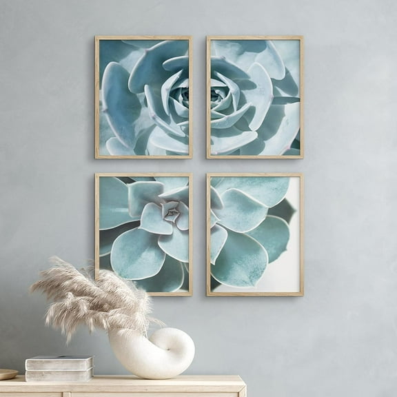 PixonSign Framed Wall Art Green Agave Desert Rose Cactus, Set of 4 Tropical Plant Wall Decor Arts, Nature Botanical Wall Décor, Adhesive Canvas Poster, Modern Home Artwork - 11"x14" Natural