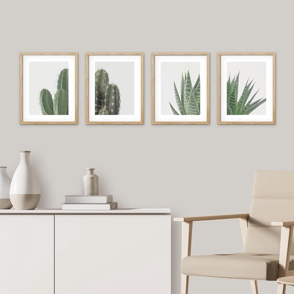 PixonSign Framed Wall Art, Green Cactus Snake Plant Posters, Set of 4 Collage Desert Landscape Prints Wall Decor, Nature Wilderness Artwork Wall Décor for Living Room, Bedroom - 11"x14" Natural