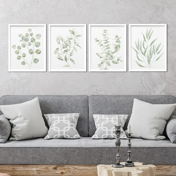 PixonSign Framed Wall Art Green Forest Vine Plant Print, Set of 4 Nature Wilderness Wall Decor Prints, Botanical Floral Wall Décor, Adhesive Canvas Poster, Modern Home Artwork - 12"x16" White