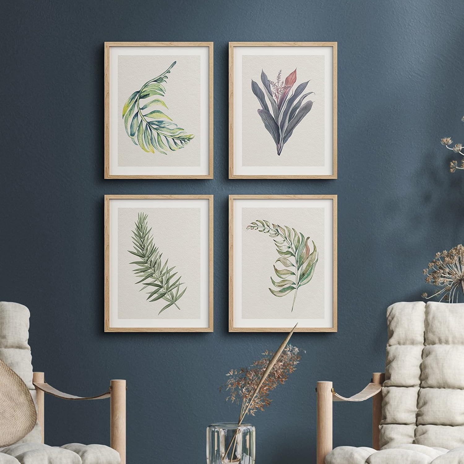PixonSign Framed Wall Art Green & Purple Forest Plants Prints, Set of 4 ...