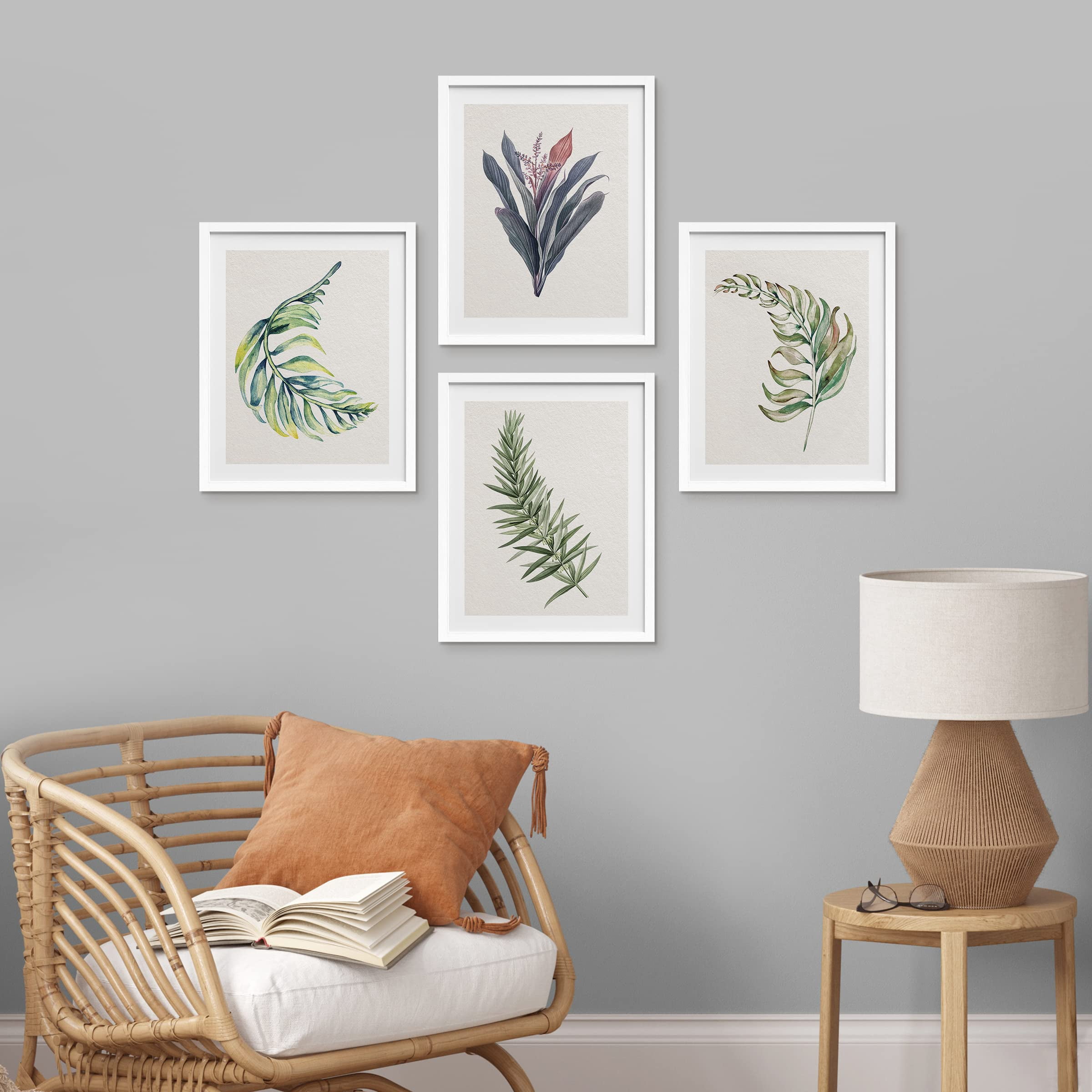 PixonSign Framed Wall Art Green & Purple Forest Plants Prints, Set of 4 ...