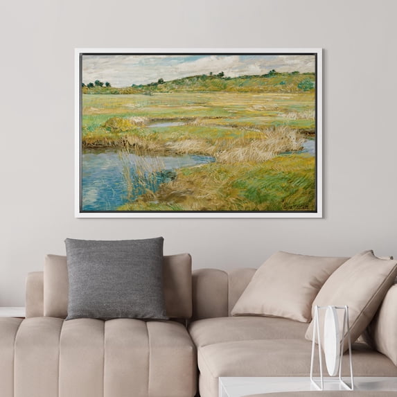PixonSign Framed Wall Art Green Spring Pond Landscape Floral/Botanical Nature Wilderness Artwork Field Oil Paintings Modern Scenery Canvas Prints Colorful for Rooms - 24"x36" White