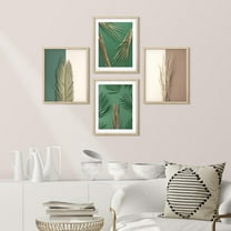 PixonSign Framed Wall Art Green Tropical Jungle Leaf Posters, Set of 4 Nature Wilderness Modern Art, Multicolor Scenic Minimalism Farmhouse Canvas Prints for Home Decor - 11"x14" Natural