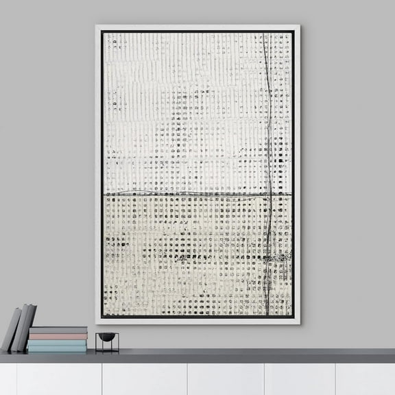 PixonSign Framed Wall Art Grunge White Tan Geometric Grid Pattern Abstract Paintings Minimalism Modern Art Decorative Contemporary Canvas Prints Fine Art for Rooms - 24"x36"x3 White