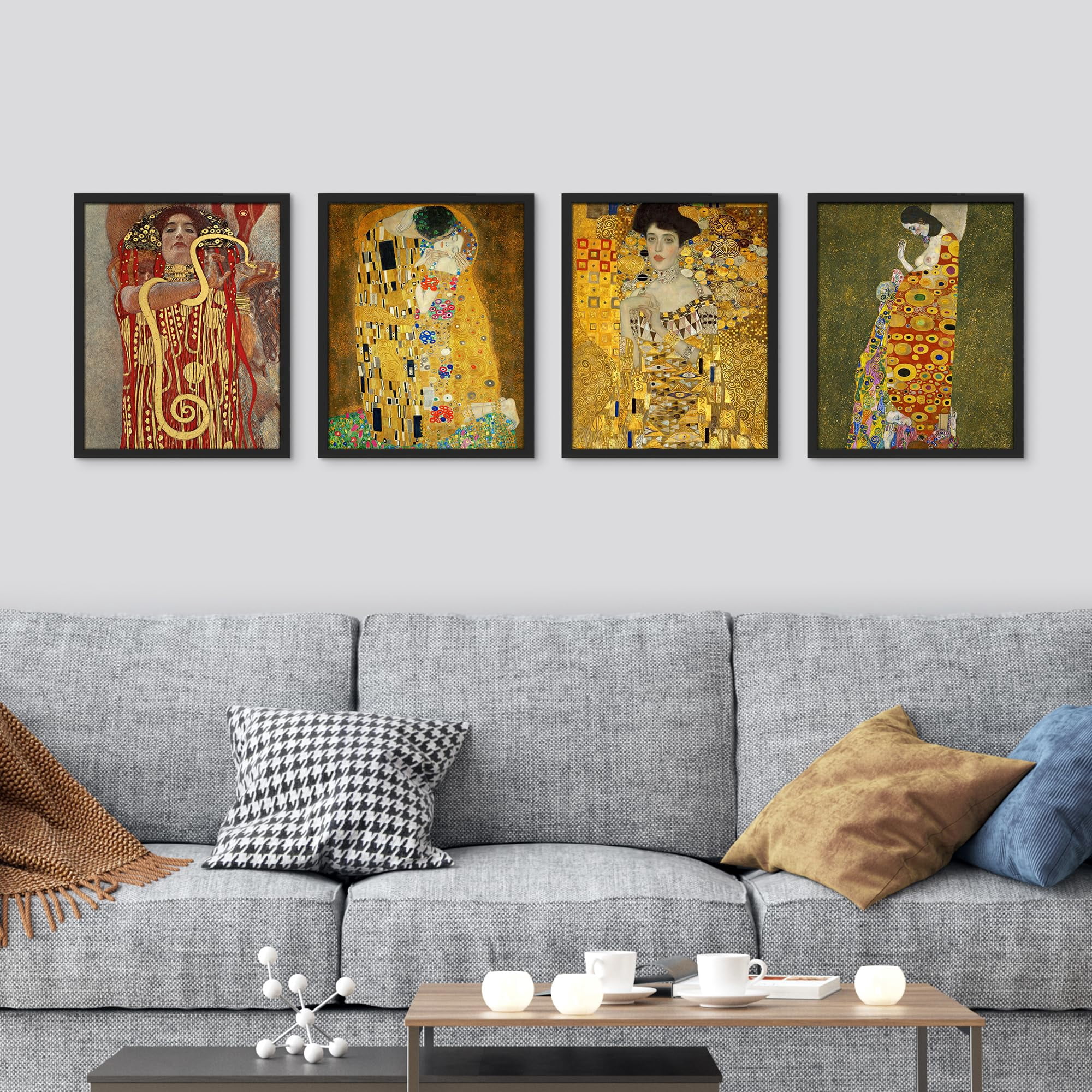 PixonSign Framed Wall Art Gustav Klimt The Kiss Golden Portraits ...